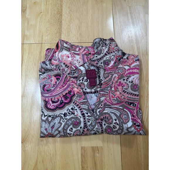 212 Paisley Button-down shirt Pink and Beige Size Petite Large - Picture 5 of 8